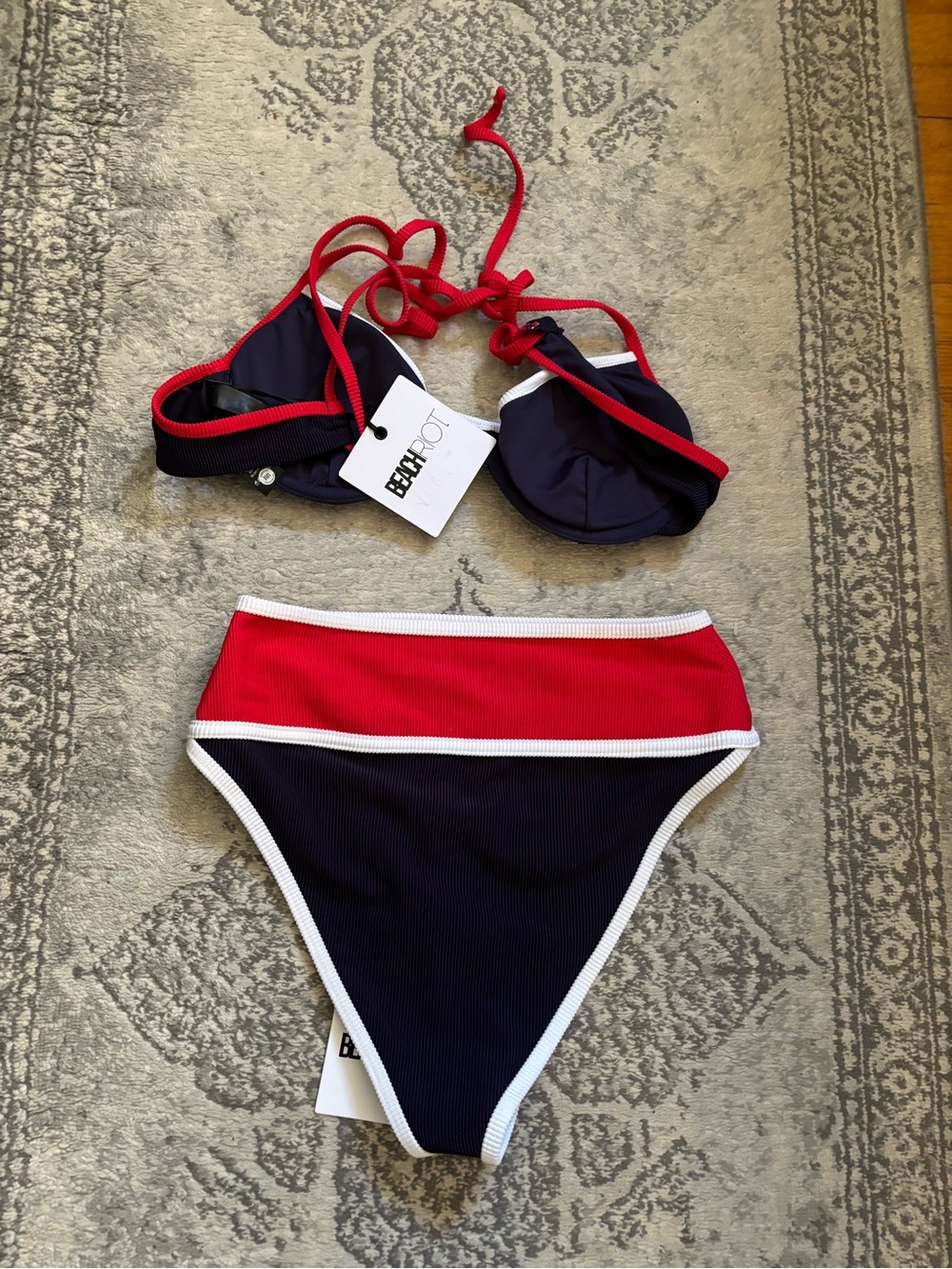 Beach Riot Navy and Red High-Waist Bikini - Picture 5 of 6